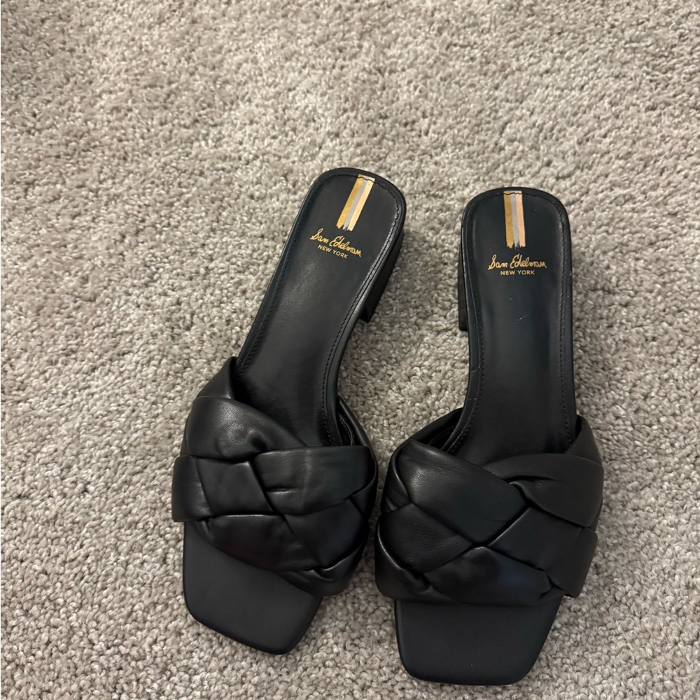 Sam Edelman Black Woven Leather Slides